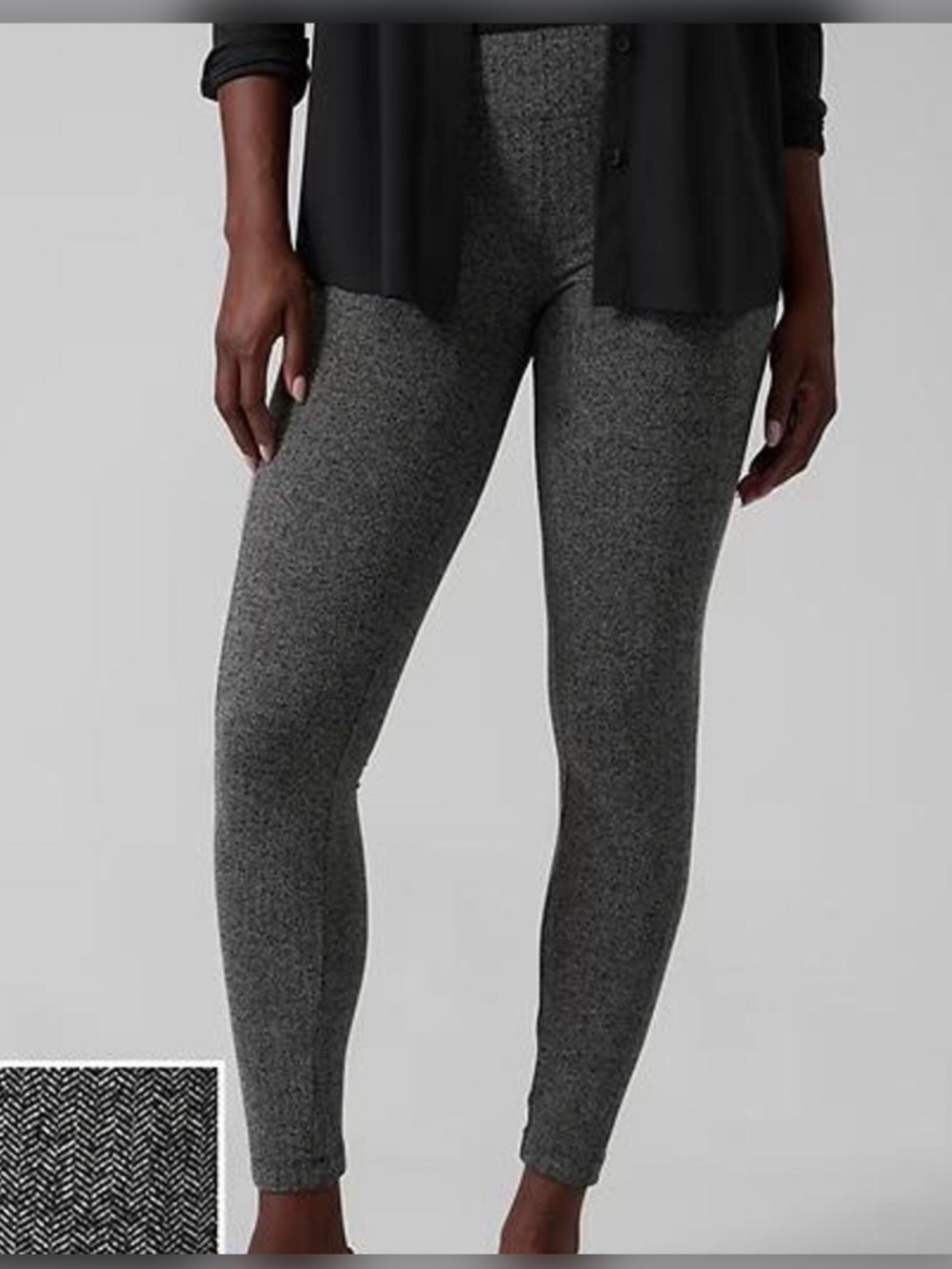 Athleta Delancey Herringbone Tights Leggings in Black / Abalone Grey Size ST